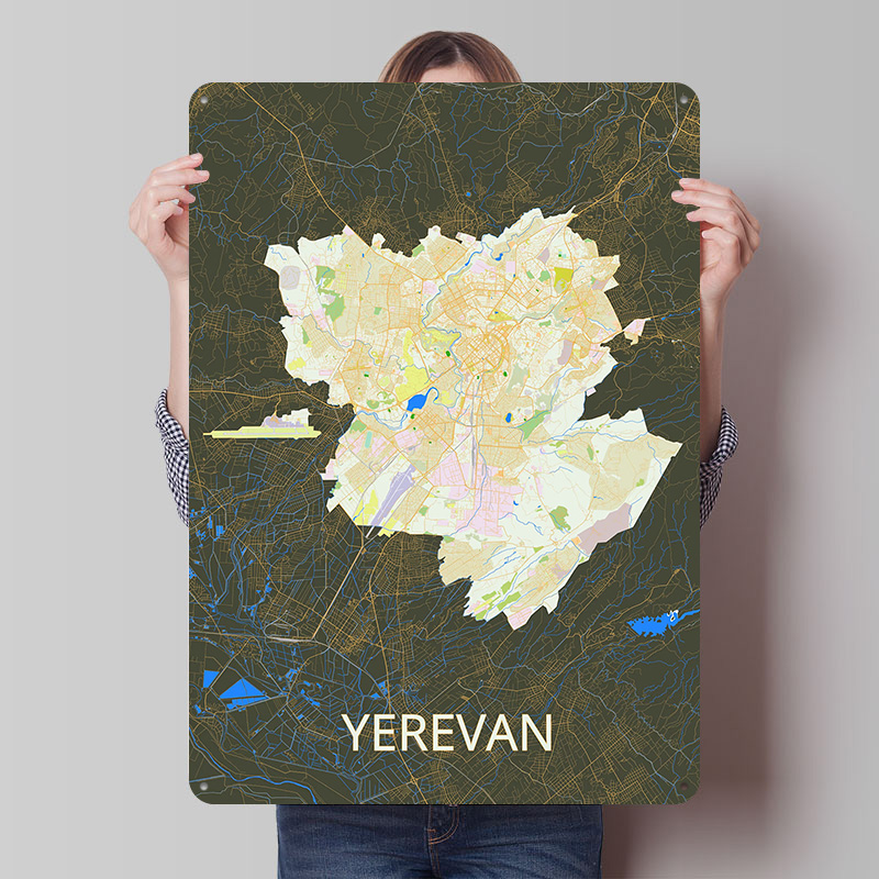 Retro Poster Gaming - Yerevan City Map Tinplate Poster Custom
